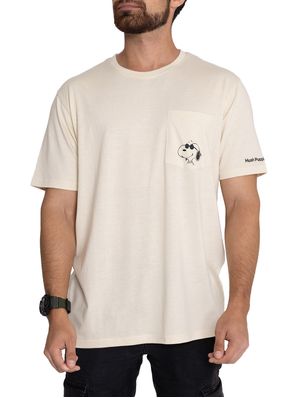 Polera Manga Corta Algodon Unisex Tee Joe Cool Snoopy Beige