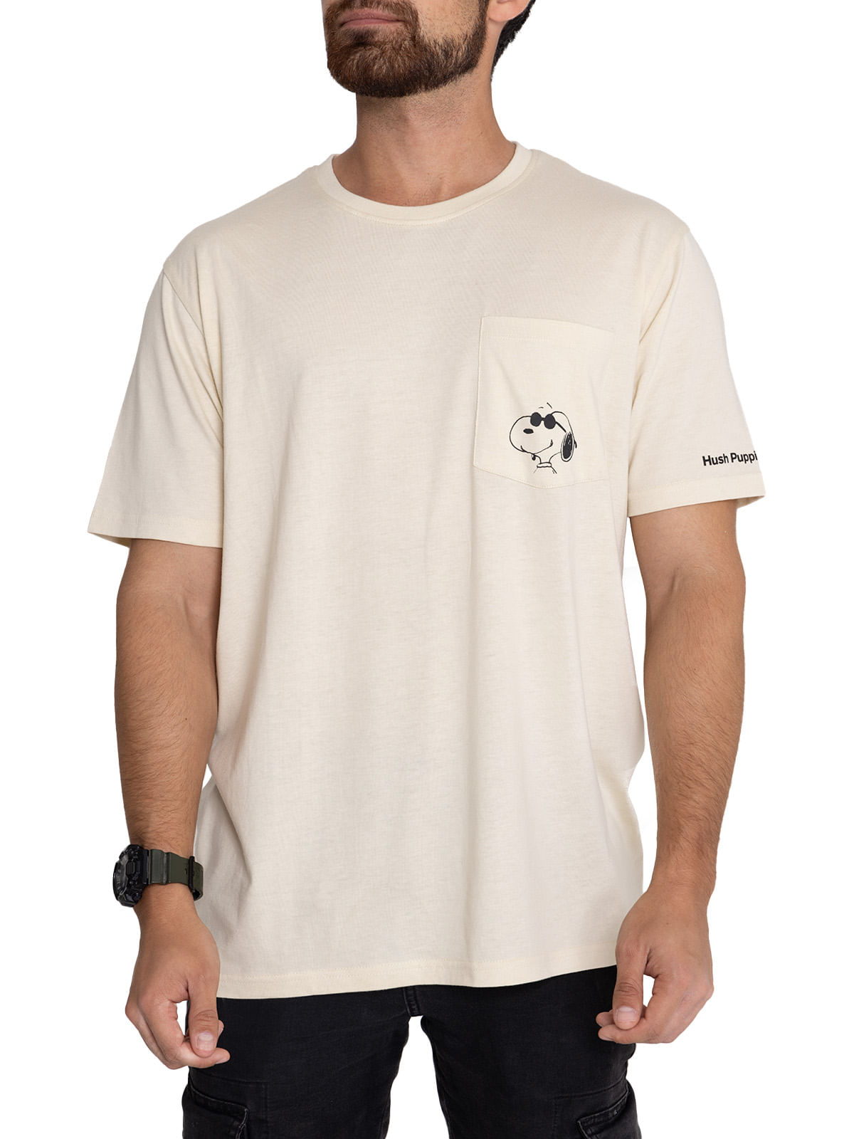 Polera Manga Corta Algodon Unisex Tee Joe Cool Snoopy Beige