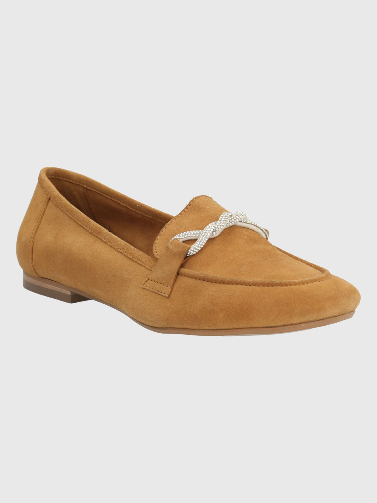 Mocasin Cuero Mujer Dinnat Café Claro