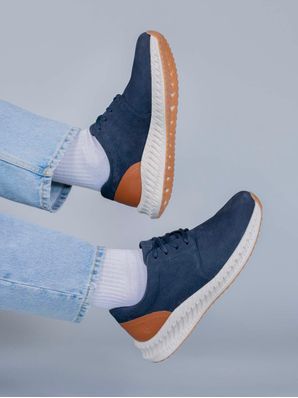 Zapatilla Cuero Spinal Discover Azul Hush Puppies