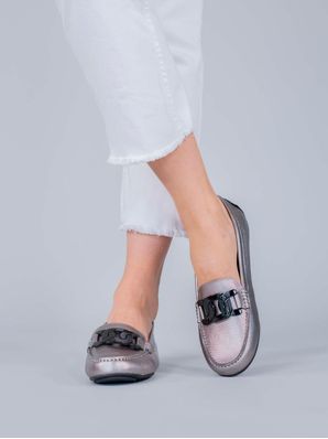 Mocasin Cuero Mujer Simona Metalizado Hush Puppies