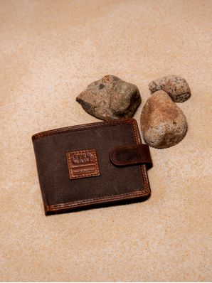 Billetera Canvas Engrasado Y Cuero Mujer Sw Rebel Wallet Café Hush Puppies