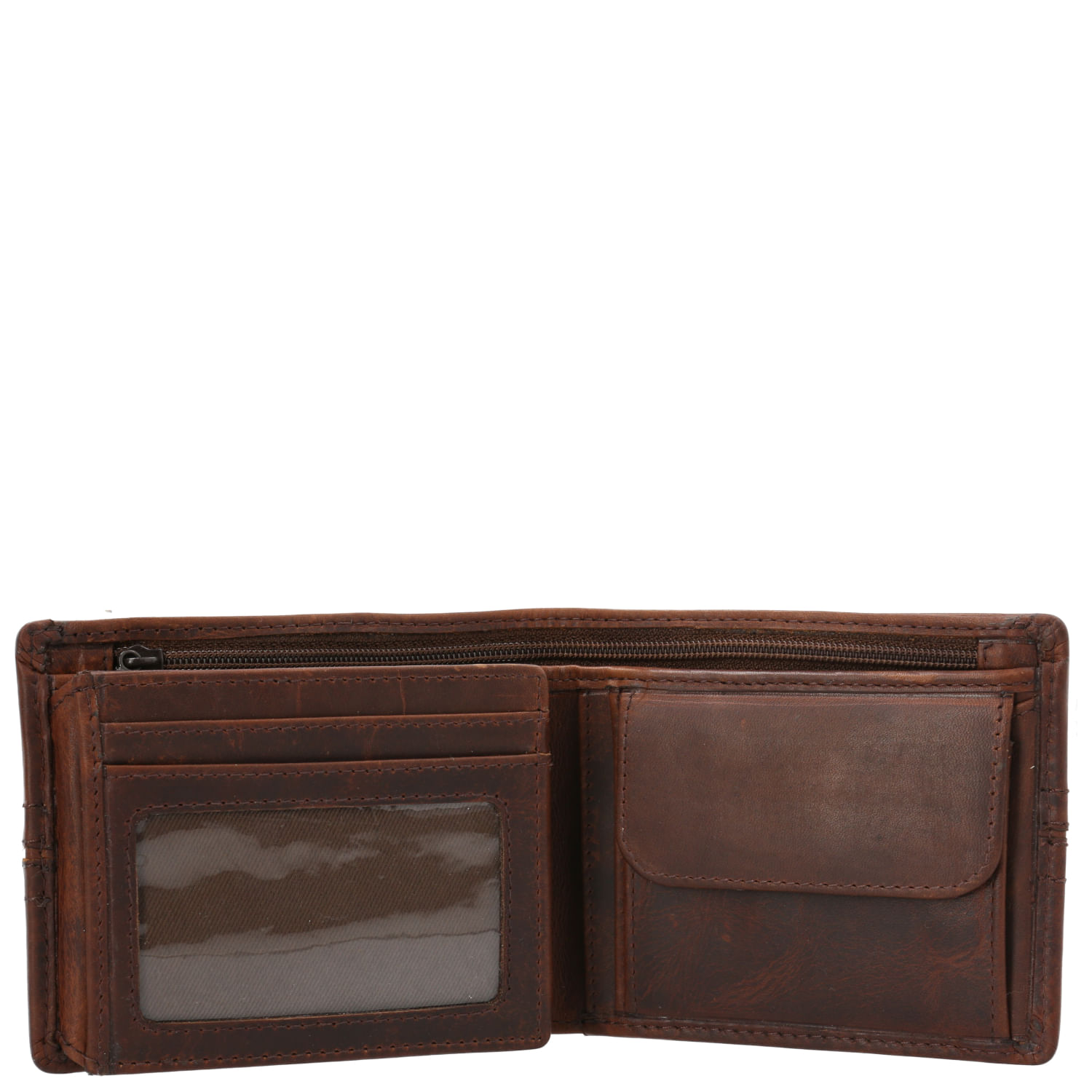 Billetera Cuero Hombre St Stitch Triple Café Hush Puppies